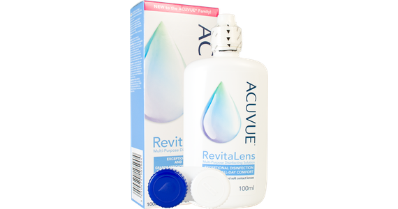 Acuvue RevitaLens Flasche, Verpackung und Kontaktlinsenbehälter - Ansicht 3