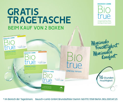 Jetzt gratis Tragetasche beim Kauf von 2 Boxen Biotrue OneDay sichern