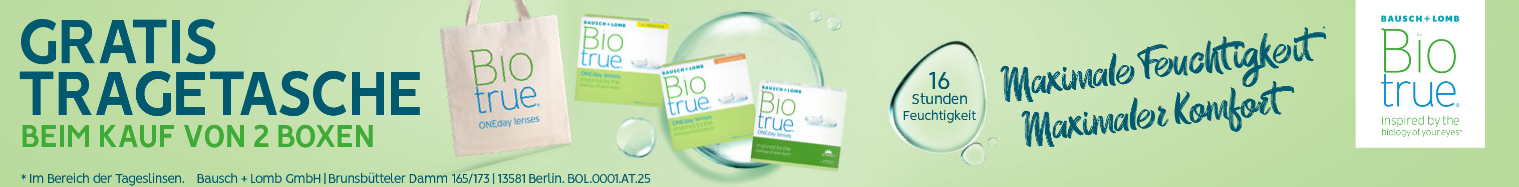 Jetzt gratis Tragetasche beim Kauf von 2 Boxen Biotrue OneDay sichern